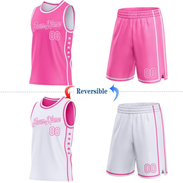 Custom Reversible Pink White Double Side Star Sublimation Basketball Suit Jersey