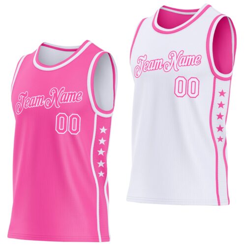 Custom Reversible Pink White Double Side Star Sublimation Basketball Suit Jersey