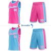 Custom Reversible Pink White-Sky Blue Double Side Star Sublimation Basketball Suit Jersey