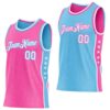 Custom Reversible Pink White-Sky Blue Double Side Star Sublimation Basketball Suit Jersey