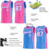 Custom Reversible Pink White-Powder Blue Double Side Star Sublimation Basketball Suit Jersey