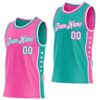 Custom Reversible Pink White-Aqua Double Side Star Sublimation Basketball Suit Jersey