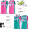 Custom Reversible Pink White-Aqua Double Side Star Sublimation Basketball Suit Jersey