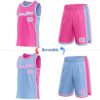 Custom Reversible Pink White-Light Blue Double Side Star Sublimation Basketball Suit Jersey
