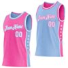 Custom Reversible Pink White-Light Blue Double Side Star Sublimation Basketball Suit Jersey