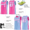 Custom Reversible Pink White-Light Blue Double Side Star Sublimation Basketball Suit Jersey