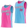 Custom Reversible Pink White Sky Blue-Black Double Side Star Sublimation Basketball Suit Jersey