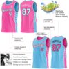 Custom Reversible Pink White Sky Blue-Black Double Side Star Sublimation Basketball Suit Jersey