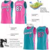 Custom Reversible Pink White Teal-Black Double Side Star Sublimation Basketball Suit Jersey