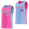 Custom Reversible Pink White Light Blue-Black Double Side Star Sublimation Basketball Suit Jersey