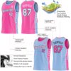 Custom Reversible Pink White Light Blue-Black Double Side Star Sublimation Basketball Suit Jersey