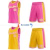 Custom Reversible Pink White-Gold Double Side Star Sublimation Basketball Suit Jersey