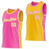 Custom Reversible Pink White-Gold Double Side Star Sublimation Basketball Suit Jersey