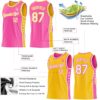 Custom Reversible Pink White-Gold Double Side Star Sublimation Basketball Suit Jersey