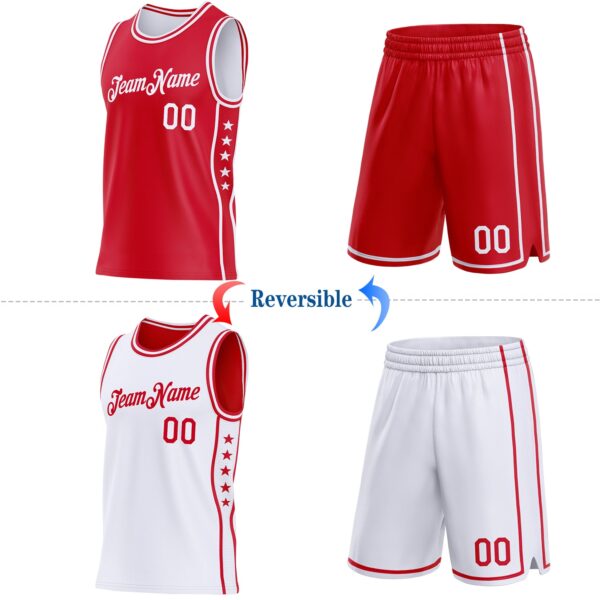 Custom Reversible Red White Double Side Star Sublimation Basketball Suit Jersey