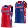 Custom Reversible Red Royal-White Double Side Star Sublimation Basketball Suit Jersey