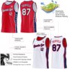 Custom Reversible Red White-Navy Double Side Star Sublimation Basketball Suit Jersey