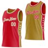 Custom Reversible Red White-Old Gold Double Side Star Sublimation Basketball Suit Jersey