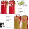 Custom Reversible Red White-Old Gold Double Side Star Sublimation Basketball Suit Jersey