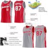 Custom Reversible Red White-Gray Double Side Star Sublimation Basketball Suit Jersey