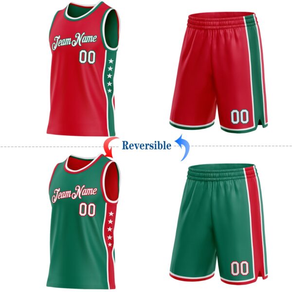 Custom Reversible Red White-Kelly Green Double Side Star Sublimation Basketball Suit Jersey