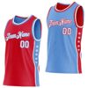 Custom Reversible Red White-Lakes Blue Double Side Star Sublimation Basketball Suit Jersey