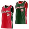 Custom Reversible Red White-Green Double Side Star Sublimation Basketball Suit Jersey
