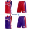 Custom Reversible Red White-Purple Double Side Star Sublimation Basketball Suit Jersey