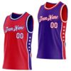 Custom Reversible Red White-Purple Double Side Star Sublimation Basketball Suit Jersey