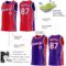 Custom Reversible Red White-Purple Double Side Star Sublimation Basketball Suit Jersey