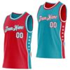 Custom Reversible Red White-Teal Double Side Star Sublimation Basketball Suit Jersey