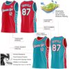 Custom Reversible Red White-Teal Double Side Star Sublimation Basketball Suit Jersey