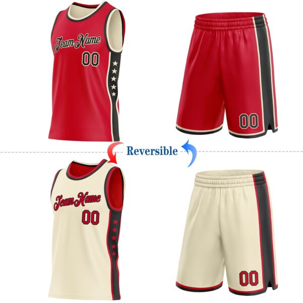 Custom Reversible Red Black-Cream Double Side Star Sublimation Basketball Suit Jersey