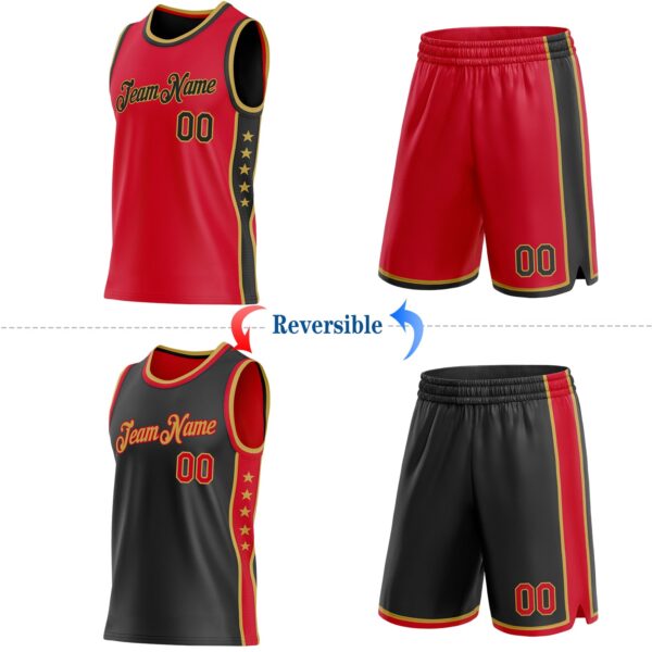 Custom Reversible Red Black-Old Gold Double Side Star Sublimation Basketball Suit Jersey