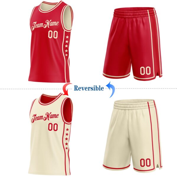 Custom Reversible Red Cream Double Side Star Sublimation Basketball Suit Jersey