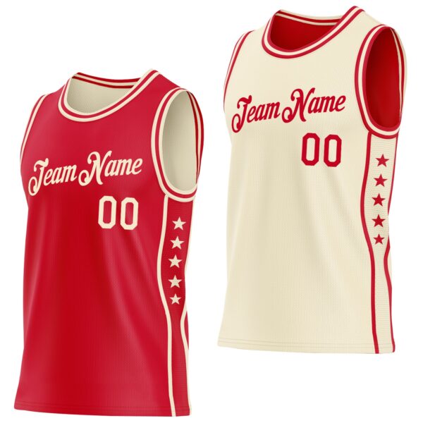 Custom Reversible Red Cream Double Side Star Sublimation Basketball Suit Jersey