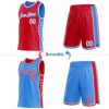 Custom Reversible Red White-Powder Blue Double Side Star Sublimation Basketball Suit Jersey