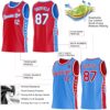 Custom Reversible Red White-Powder Blue Double Side Star Sublimation Basketball Suit Jersey