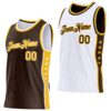 Custom Reversible Brown Gold-White Double Side Star Sublimation Basketball Suit Jersey