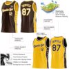 Custom Reversible Brown White-Gold Double Side Star Sublimation Basketball Suit Jersey
