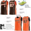 Custom Reversible Brown White-Orange Double Side Star Sublimation Basketball Suit Jersey