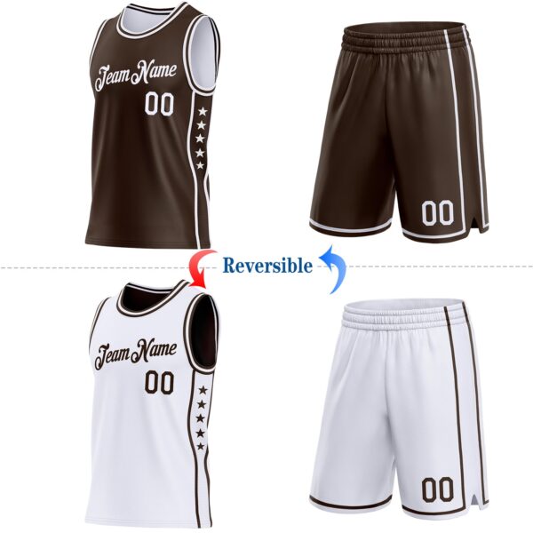 Custom Reversible Brown White Double Side Star Sublimation Basketball Suit Jersey