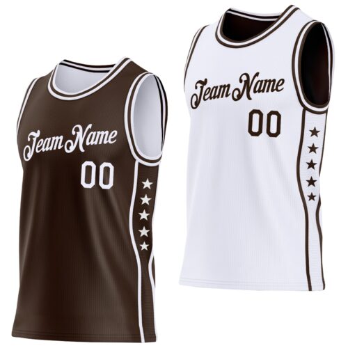 ReversibleD0403 Custom Reversible Brown White Double Side Star Sublimation Basketball Suit Jersey
