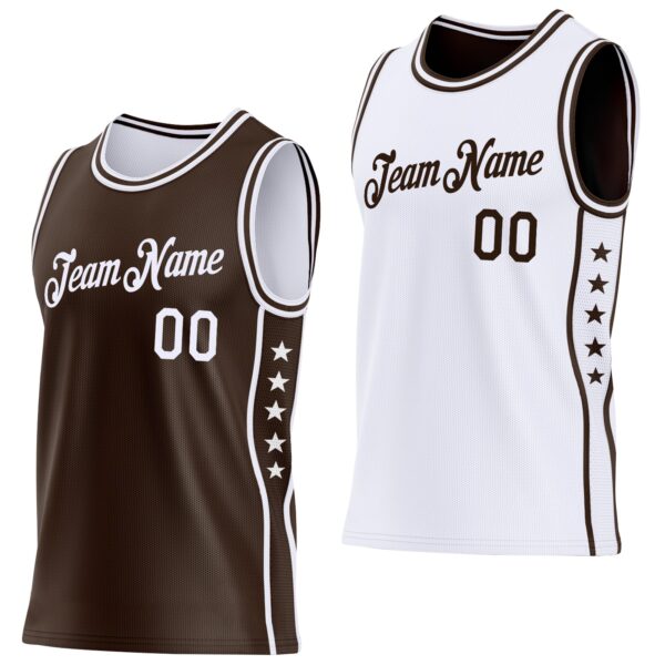 Custom Reversible Brown White Double Side Star Sublimation Basketball Suit Jersey