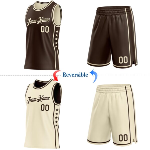 Custom Reversible Brown Cream Double Side Star Sublimation Basketball Suit Jersey