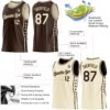 Custom Reversible Brown Cream Double Side Star Sublimation Basketball Suit Jersey