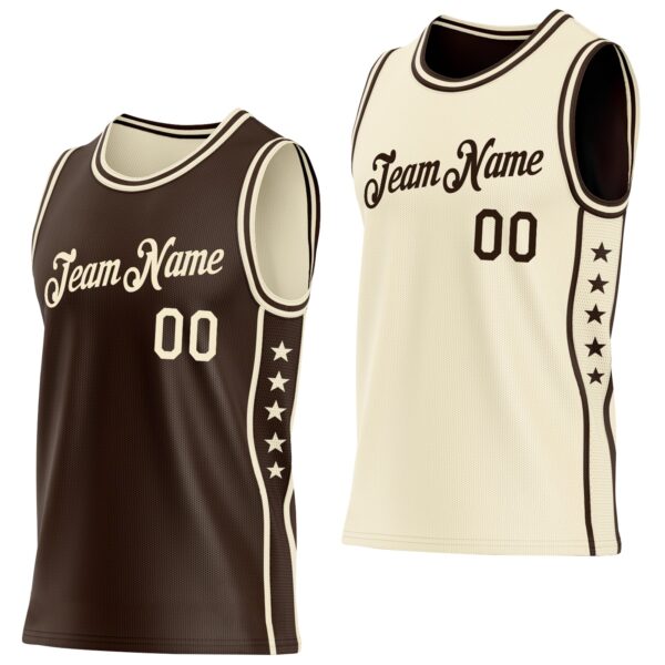 Custom Reversible Brown Cream Double Side Star Sublimation Basketball Suit Jersey