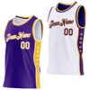 Custom Reversible Purple White-Gold Double Side Star Sublimation Basketball Suit Jersey