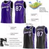Custom Reversible Purple White-Black Double Side Star Sublimation Basketball Suit Jersey