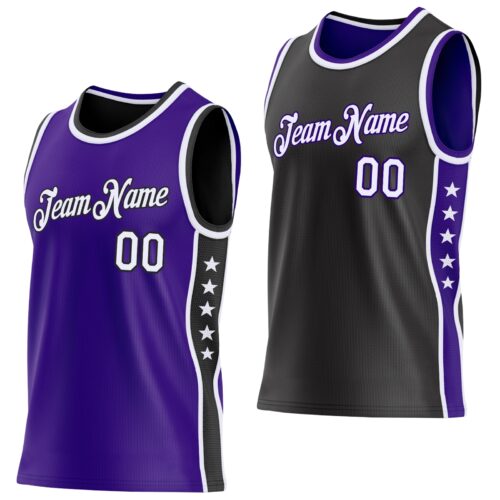 ReversibleD0417 Custom Reversible Purple White-Black Double Side Star Sublimation Basketball Suit Jersey